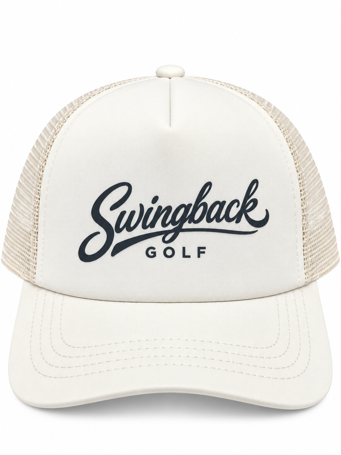 SwingBack Script Trucker Cap in Cream
