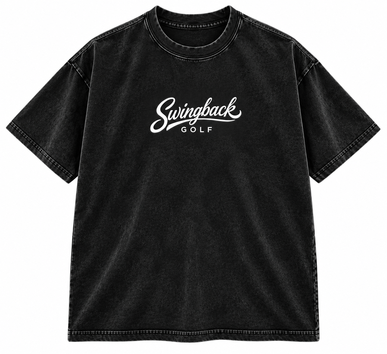 SwingBack Golf Washed Script Tee in Black