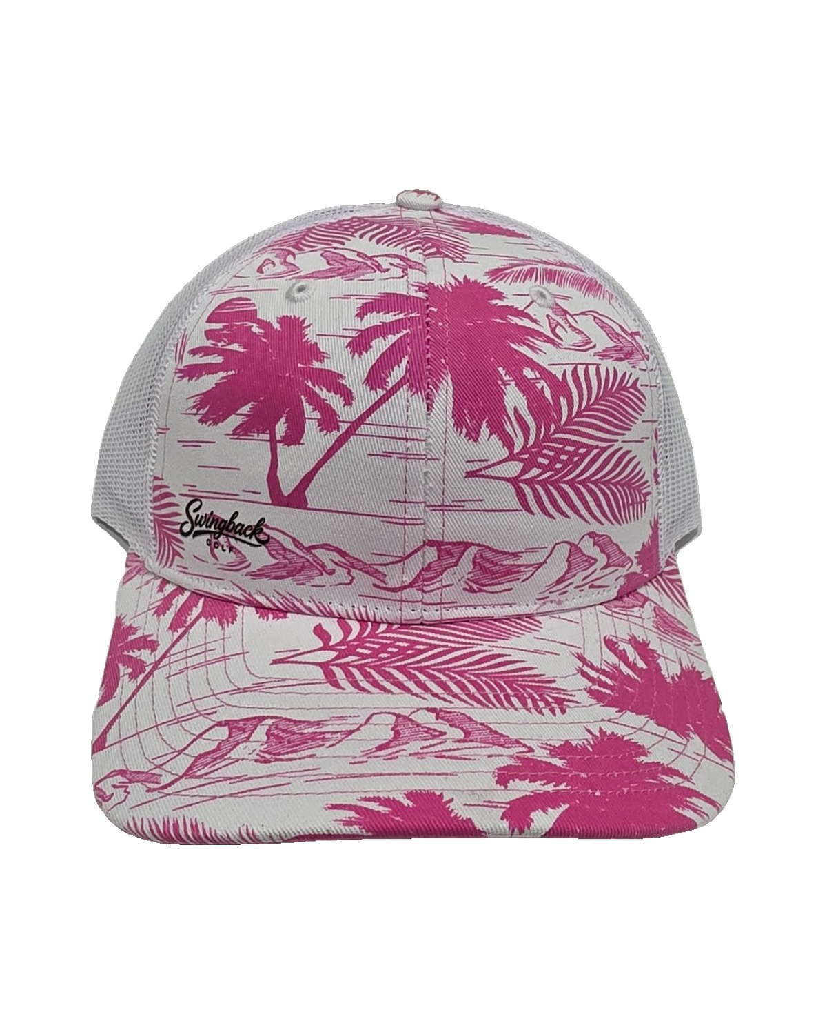 SwingBack Palm Print Trucker Cap — Pink/White